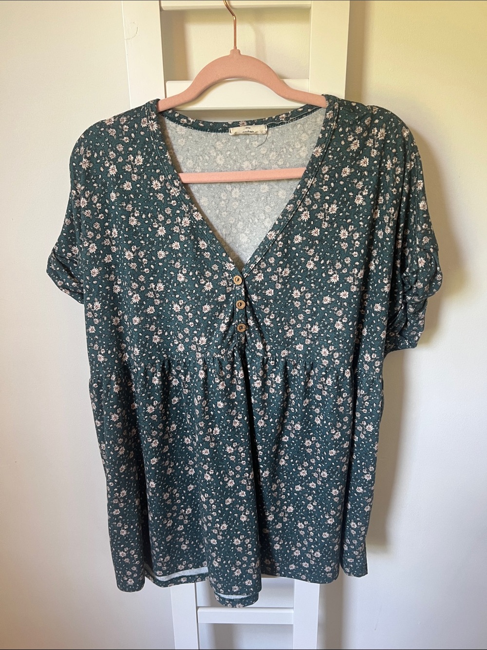 entro Dark Teal Floral V-Neck Babydoll Tunic